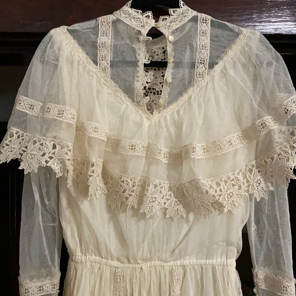 Vintage Prairie Wedding Dress Lace Cyreld Paris Parisian Handmade 40's-60's - Picture 6 of 17